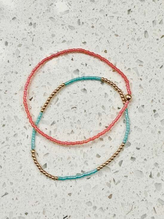 enewton Jewelry - enewton Gold Beaded Stretch Bracelets Pink Turquoise Set of 2